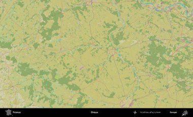 Dreux. OpenStreetMap İnsani Yardım Stili Haritasında Fransa 'nın idari alanı