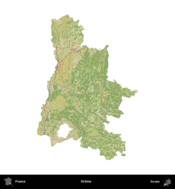 Drome. Fransa 'nın idari bölgesi bir OpenStreetMap İnsani Harita stili haritasında beyaza izole edildi