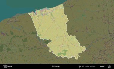 Dunkerque 'de. Fransa 'nın idari alanı karanlık bir OpenStreetMap İnsani Haritası' na vurgulandı ve özetlendi