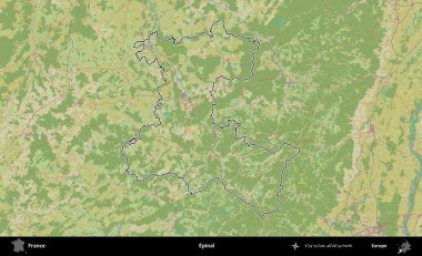 Epinal. OpenStreetMap İnsani Haritada Fransa 'nın idari alanının ana hatları