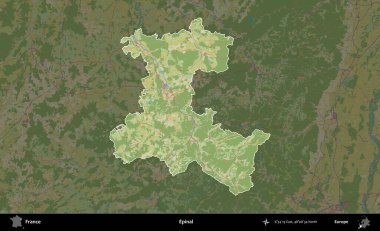 Epinal. Fransa 'nın idari alanı karanlık bir OpenStreetMap İnsani Haritası' na vurgulandı ve özetlendi