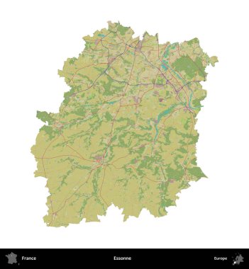 Essonne. Fransa 'nın idari bölgesi bir OpenStreetMap İnsani Harita stili haritasında beyaza izole edildi