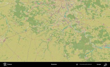 Essonne. OpenStreetMap İnsani Yardım Stili Haritasında Fransa 'nın idari alanı