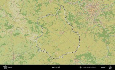 Eure-et-Loir. OpenStreetMap İnsani Haritada Fransa 'nın idari alanının ana hatları