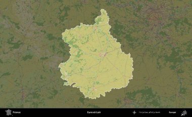 Eure-et-Loir. Fransa 'nın idari alanı karanlık bir OpenStreetMap İnsani Haritası' na vurgulandı ve özetlendi
