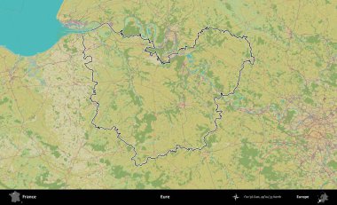 Eure. OpenStreetMap İnsani Haritada Fransa 'nın idari alanının ana hatları