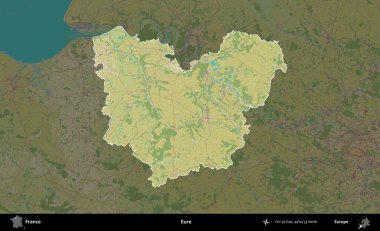 Eure. Fransa 'nın idari alanı karanlık bir OpenStreetMap İnsani Haritası' na vurgulandı ve özetlendi