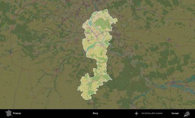 Evry. Fransa 'nın idari alanı karanlık bir OpenStreetMap İnsani Haritası' na vurgulandı ve özetlendi