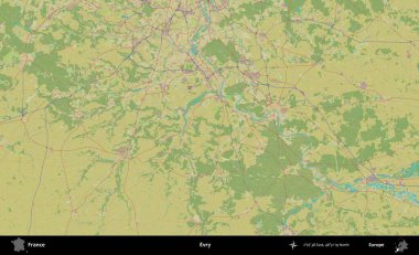 Evry. OpenStreetMap İnsani Yardım Stili Haritasında Fransa 'nın idari alanı