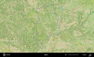 Figeac. OpenStreetMap İnsani Haritada Fransa 'nın idari alanının ana hatları