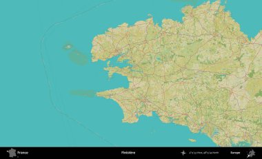 Finistere. OpenStreetMap İnsani Yardım Stili Haritasında Fransa 'nın idari alanı