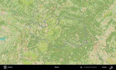 Florac. OpenStreetMap İnsani Haritada Fransa 'nın idari alanının ana hatları