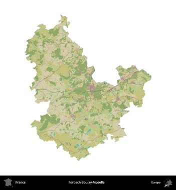 Forbach-Boulay-Moselle. Fransa 'nın idari bölgesi bir OpenStreetMap İnsani Harita stili haritasında beyaza izole edildi