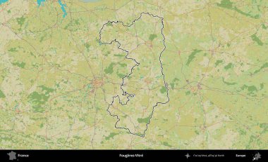 Fougeres-Vitre. OpenStreetMap İnsani Haritada Fransa 'nın idari alanının ana hatları