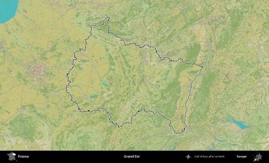 Grand Est. OpenStreetMap İnsani Haritada Fransa 'nın idari alanının ana hatları