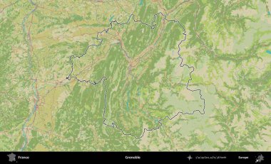 Grenoble. OpenStreetMap İnsani Haritada Fransa 'nın idari alanının ana hatları