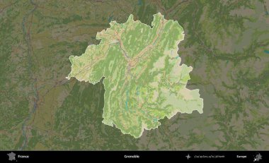 Grenoble. Fransa 'nın idari alanı karanlık bir OpenStreetMap İnsani Haritası' na vurgulandı ve özetlendi