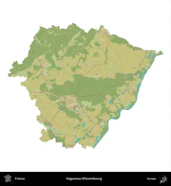 Haguenau-Wissembourg 'da. Fransa 'nın idari bölgesi bir OpenStreetMap İnsani Harita stili haritasında beyaza izole edildi