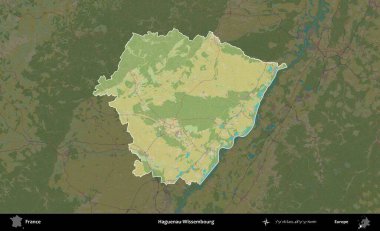 Haguenau-Wissembourg 'da. Fransa 'nın idari alanı karanlık bir OpenStreetMap İnsani Haritası' na vurgulandı ve özetlendi
