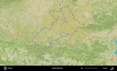 Haute-Garonne. OpenStreetMap İnsani Haritada Fransa 'nın idari alanının ana hatları