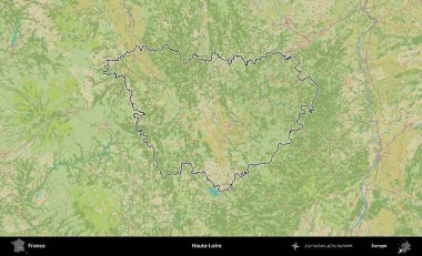 Haute-Loire 'da. OpenStreetMap İnsani Haritada Fransa 'nın idari alanının ana hatları