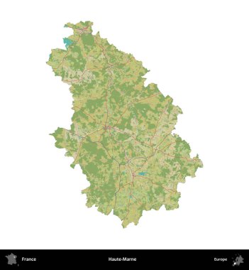 Haute-Marne. Fransa 'nın idari bölgesi bir OpenStreetMap İnsani Harita stili haritasında beyaza izole edildi