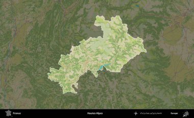 Hautes-Alpes. Fransa 'nın idari alanı karanlık bir OpenStreetMap İnsani Haritası' na vurgulandı ve özetlendi