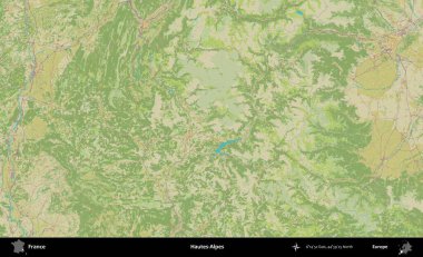 Hautes-Alpes. OpenStreetMap İnsani Yardım Stili Haritasında Fransa 'nın idari alanı