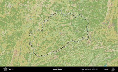 Haute-Saone. OpenStreetMap İnsani Haritada Fransa 'nın idari alanının ana hatları
