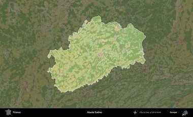 Haute-Saone. Fransa 'nın idari alanı karanlık bir OpenStreetMap İnsani Haritası' na vurgulandı ve özetlendi