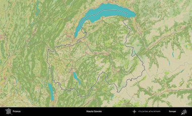 Haute-Savoie. OpenStreetMap İnsani Haritada Fransa 'nın idari alanının ana hatları