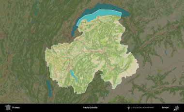 Haute-Savoie. Fransa 'nın idari alanı karanlık bir OpenStreetMap İnsani Haritası' na vurgulandı ve özetlendi