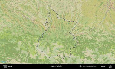 Hautes-Pyrenees 'de. OpenStreetMap İnsani Haritada Fransa 'nın idari alanının ana hatları