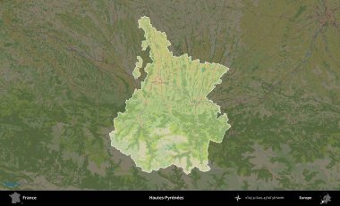 Hautes-Pyrenees 'de. Fransa 'nın idari alanı karanlık bir OpenStreetMap İnsani Haritası' na vurgulandı ve özetlendi