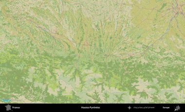 Hautes-Pyrenees 'de. OpenStreetMap İnsani Yardım Stili Haritasında Fransa 'nın idari alanı