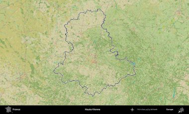 Haute-Vienne. OpenStreetMap İnsani Haritada Fransa 'nın idari alanının ana hatları