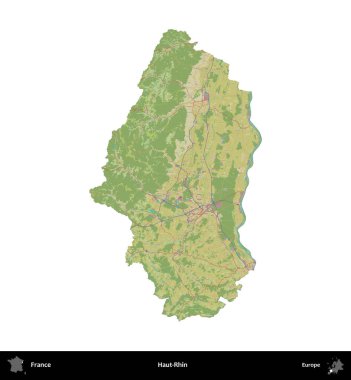 Haut-Rhin. Fransa 'nın idari bölgesi bir OpenStreetMap İnsani Harita stili haritasında beyaza izole edildi
