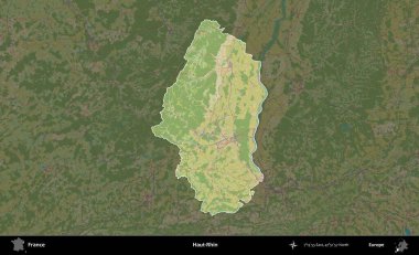 Haut-Rhin. Fransa 'nın idari alanı karanlık bir OpenStreetMap İnsani Haritası' na vurgulandı ve özetlendi