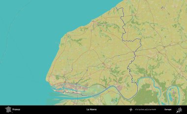 Le Havre. OpenStreetMap İnsani Haritada Fransa 'nın idari alanının ana hatları