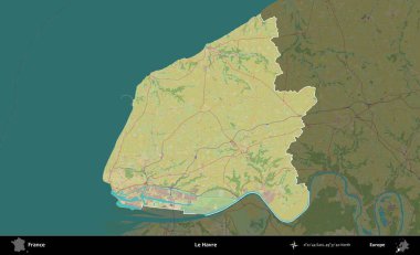 Le Havre. Fransa 'nın idari alanı karanlık bir OpenStreetMap İnsani Haritası' na vurgulandı ve özetlendi