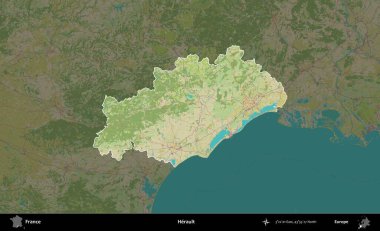 Herault. Fransa 'nın idari alanı karanlık bir OpenStreetMap İnsani Haritası' na vurgulandı ve özetlendi