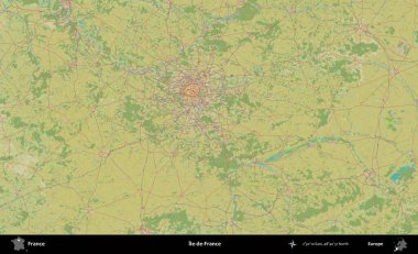 Ile-de-France. OpenStreetMap İnsani Yardım Stili Haritasında Fransa 'nın idari alanı