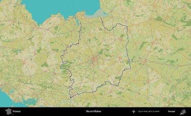 Ille-et-Vilaine. OpenStreetMap İnsani Haritada Fransa 'nın idari alanının ana hatları