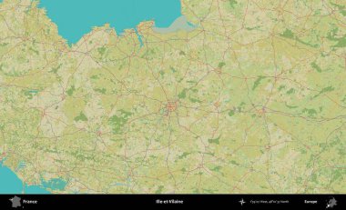 Ille-et-Vilaine. OpenStreetMap İnsani Yardım Stili Haritasında Fransa 'nın idari alanı