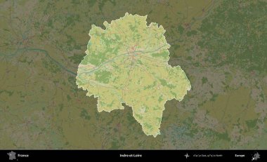 Indre-et-Loire. Fransa 'nın idari alanı karanlık bir OpenStreetMap İnsani Haritası' na vurgulandı ve özetlendi