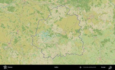 Indre. OpenStreetMap İnsani Haritada Fransa 'nın idari alanının ana hatları