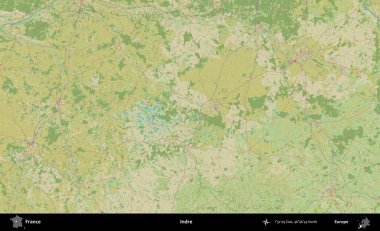 Indre. OpenStreetMap İnsani Yardım Stili Haritasında Fransa 'nın idari alanı