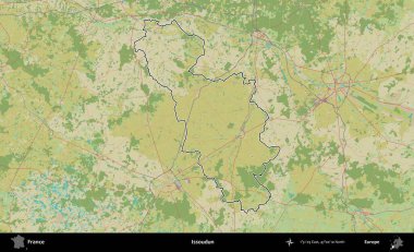 Issoudun. OpenStreetMap İnsani Haritada Fransa 'nın idari alanının ana hatları