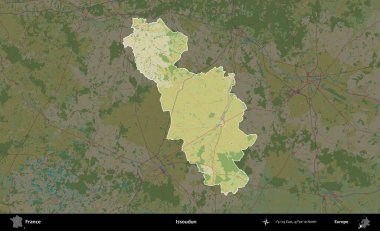 Issoudun. Fransa 'nın idari alanı karanlık bir OpenStreetMap İnsani Haritası' na vurgulandı ve özetlendi