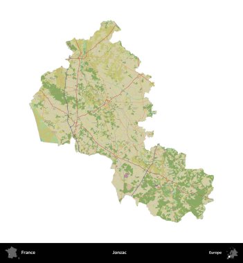 Jonzac. Fransa 'nın idari bölgesi bir OpenStreetMap İnsani Harita stili haritasında beyaza izole edildi